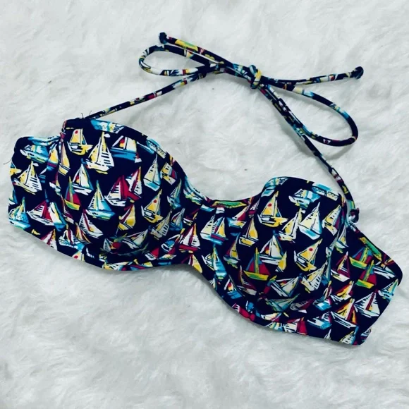 Victoria’s Secret Bikini Top Multi Way Navy Blue Sailboat Print Balconette - Picture 1 of 8